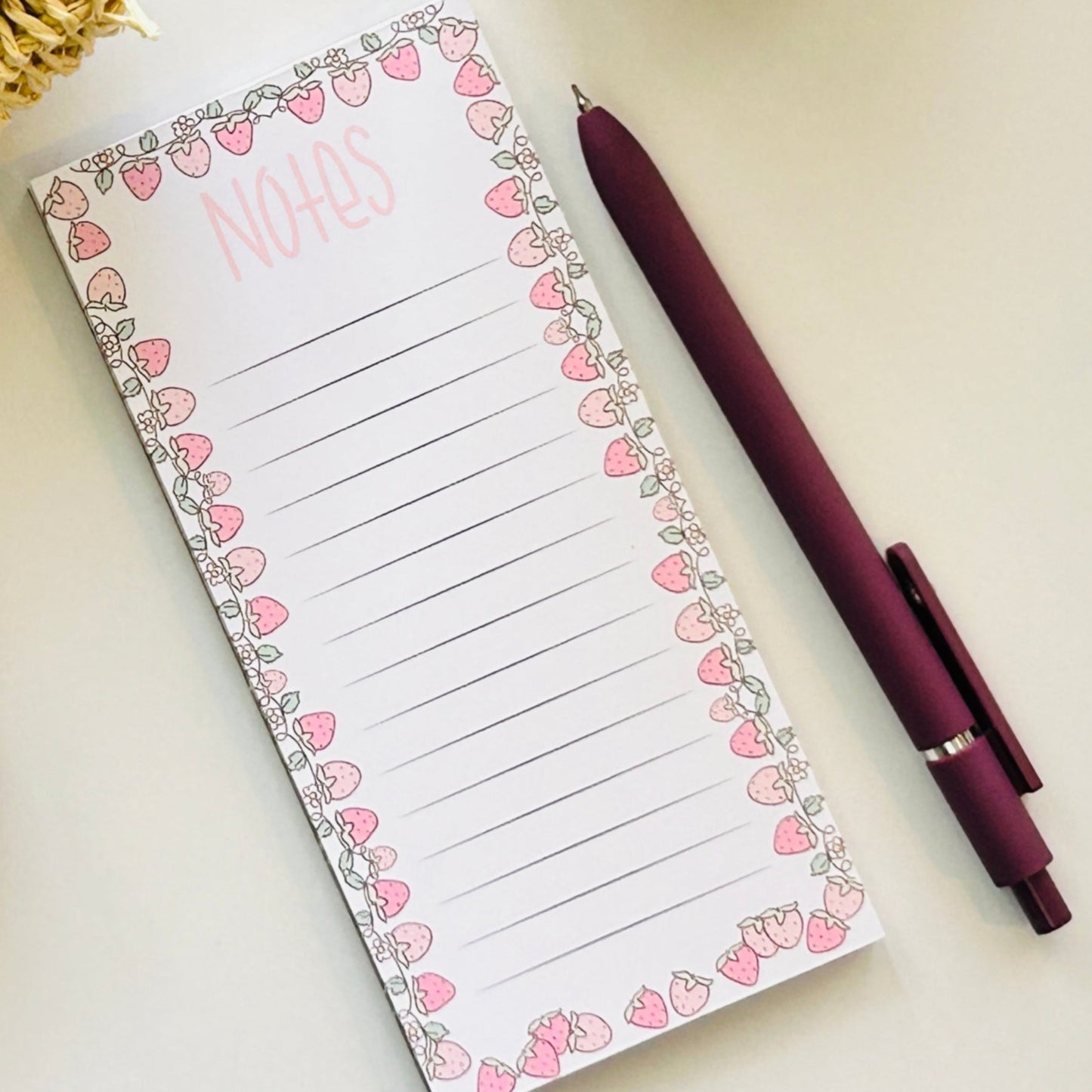 CUTE STRAWBERRIES NOTEPADS 3 x 6.25 in |  GIRLY PINK NOTEPAD