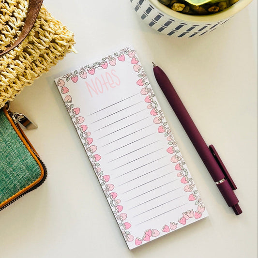 CUTE STRAWBERRIES NOTEPADS 3 x 6.25 in |  GIRLY PINK NOTEPAD